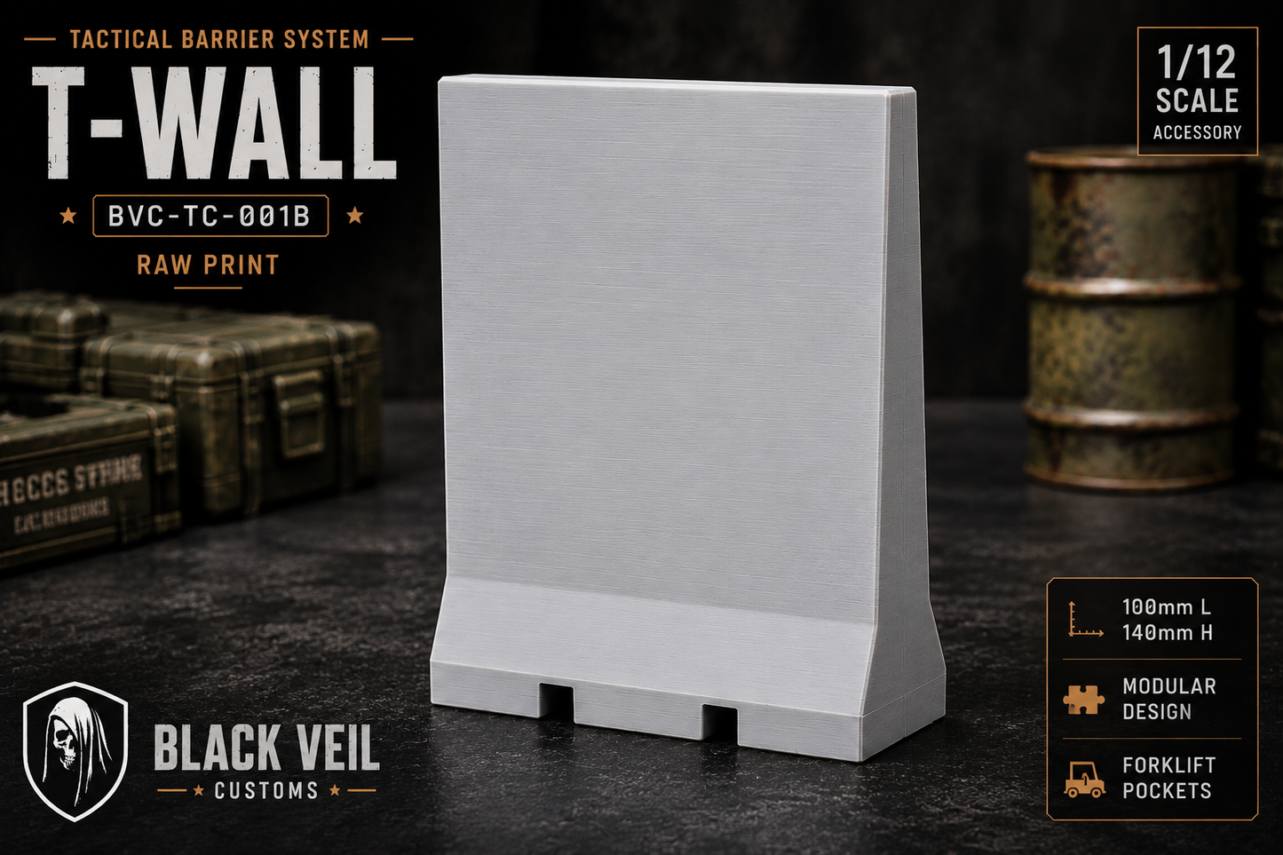 Tactical Barrier System | T-Wall — 1/12 Scale