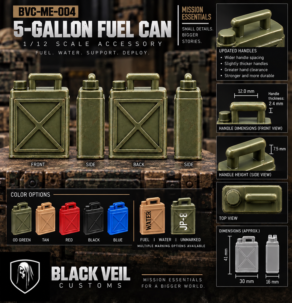 5 Gallon Fuel Can/Water Jug  | 1/12 Scale
